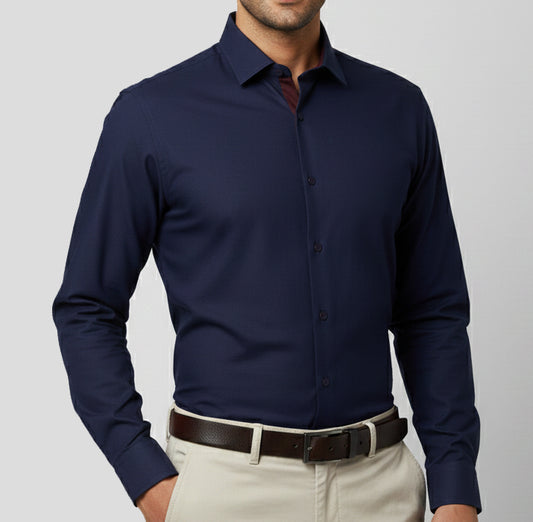 Navy Blue In Chambray Cotton