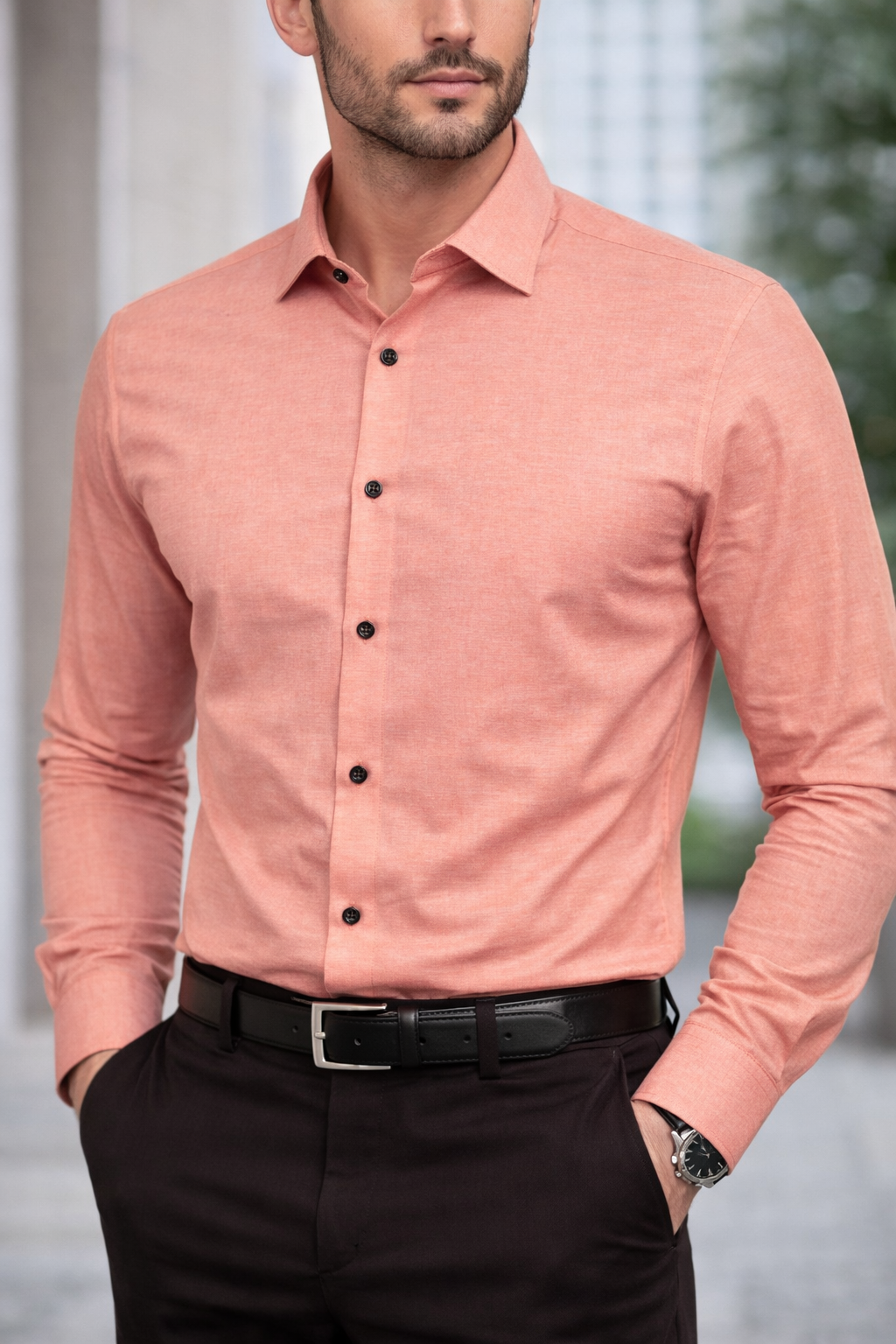 Peach In Chambray Cotton