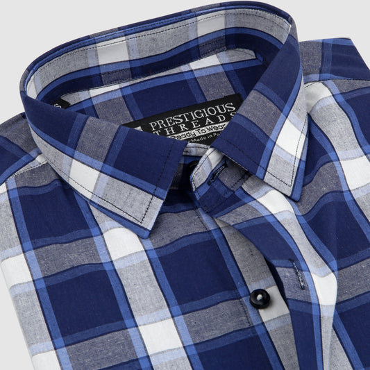 White & Blue Plaid Checks