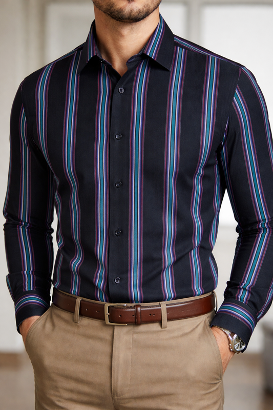 Black Multi Color Broad Stripes