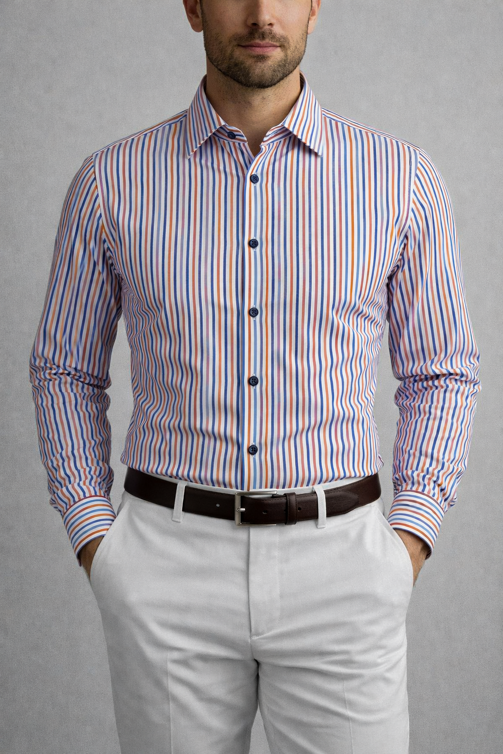 White Multi Color Stripes