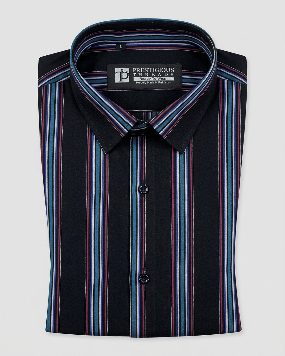 Black Multi Color Broad Stripes