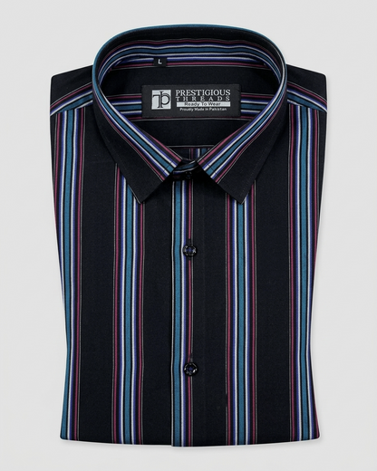 Black Multi Color Broad Stripes