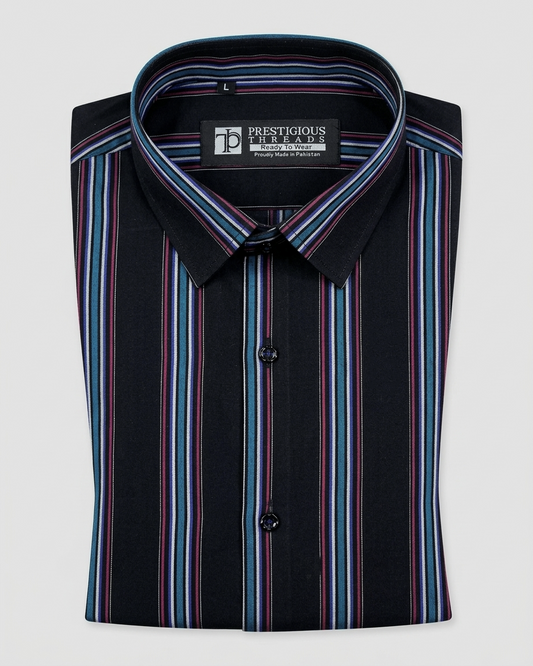 Black Multi Color Broad Stripes