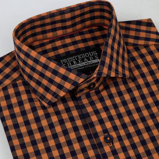 Orange & Dark Navy Bingham Checks