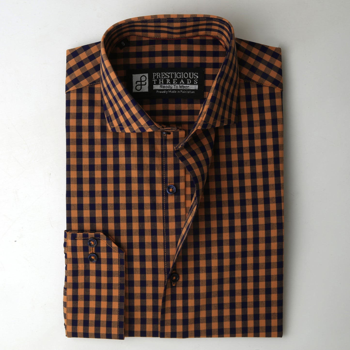 Orange & Dark Navy Bingham Checks